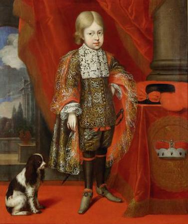 unknow artist Kaiser Joseph I. (1678-1711) im Alter von sechs Jahren mit einem Hund, in ganzer Figur oil painting picture
